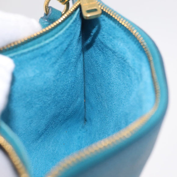 Miu Miu Madras Accessory Pouch Leather Light Blue Gold Auth 208282A
