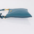 Miu Miu Madras Accessory Pouch Leather Light Blue Gold Auth 208282A-5