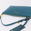 Miu Miu Madras Accessory Pouch Leather Light Blue Gold Auth 208282A-6