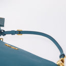 Miu Miu Madras Accessory Pouch Leather Light Blue Gold Auth 208282A-8