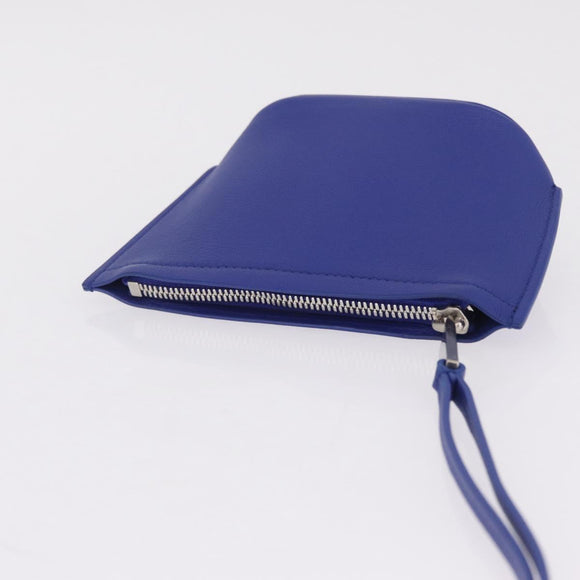 Salvatore Ferragamo Neck Pouch Leather Blue Silver Auth 208284V