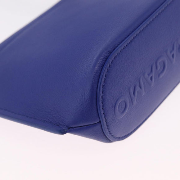 Salvatore Ferragamo Neck Pouch Leather Blue Silver Auth 208284V