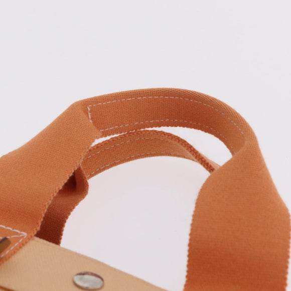 HERMES Coquillage PM Hand Bag Canvas Orange Silver Auth 208285A