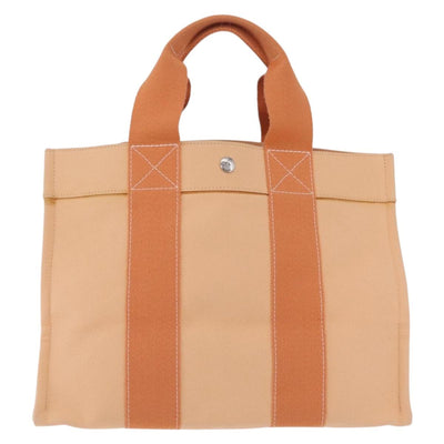 HERMES Coquillage PM Hand Bag Canvas Orange Silver Auth 208285A - 0
