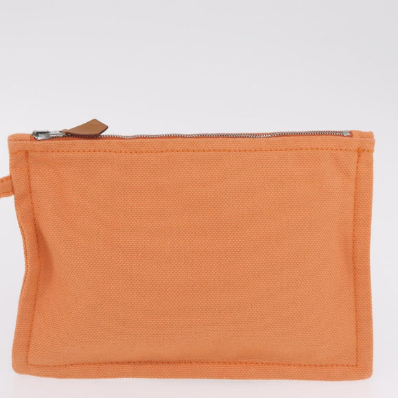 HERMES Coquillage PM Hand Bag Canvas Orange Silver Auth 208285A