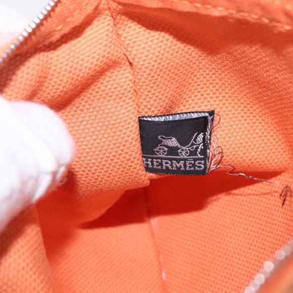 HERMES Coquillage PM Hand Bag Canvas Orange Silver Auth 208285A