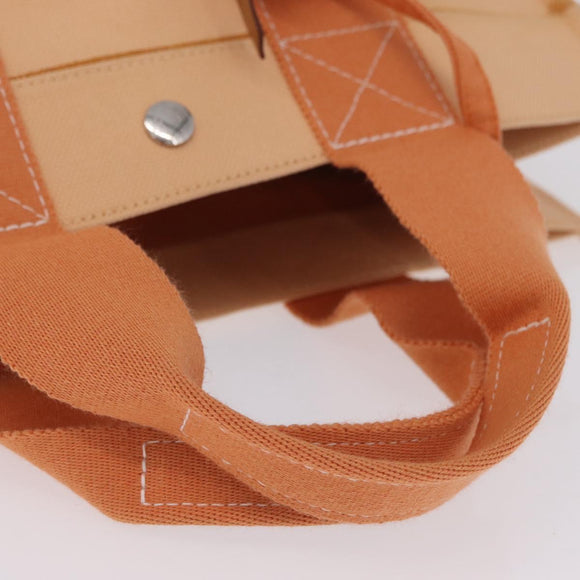 HERMES Coquillage PM Hand Bag Canvas Orange Silver Auth 208285A