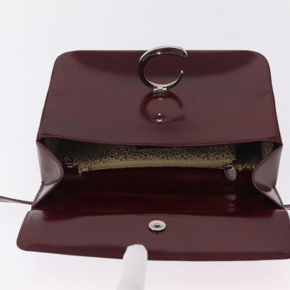 Cartier PANTHERE Shoulder Bag Patent leather Bordeaux Silver Auth 208286