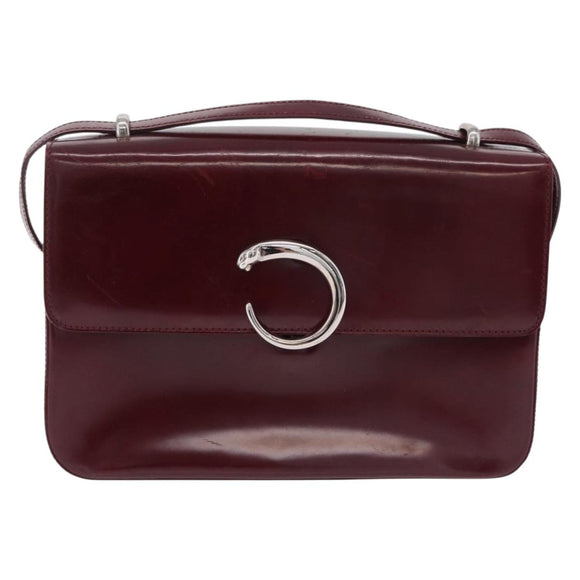 Cartier PANTHERE Shoulder Bag Patent leather Bordeaux Silver Auth 208286