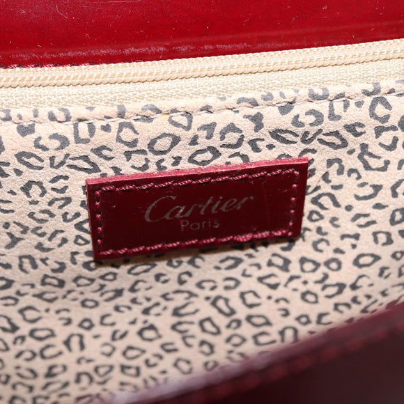 Cartier PANTHERE Shoulder Bag Patent leather Bordeaux Silver Auth 208286