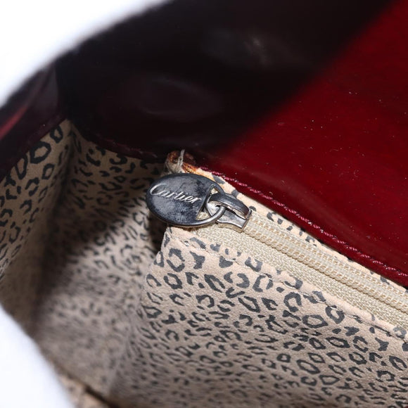 Cartier PANTHERE Shoulder Bag Patent leather Bordeaux Silver Auth 208286