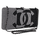 CHANEL Shoulder Bag Rhinestone Black Silver CC Auth 208291SM-1