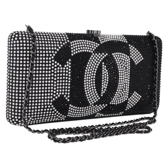 CHANEL Shoulder Bag Rhinestone Black Silver CC Auth 208291SM