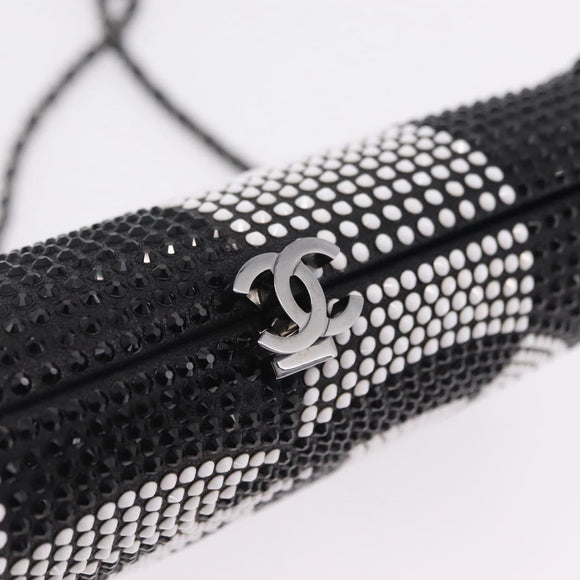 CHANEL Shoulder Bag Rhinestone Black Silver CC Auth 208291SM
