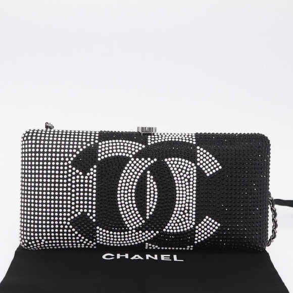 CHANEL Shoulder Bag Rhinestone Black Silver CC Auth 208291SM