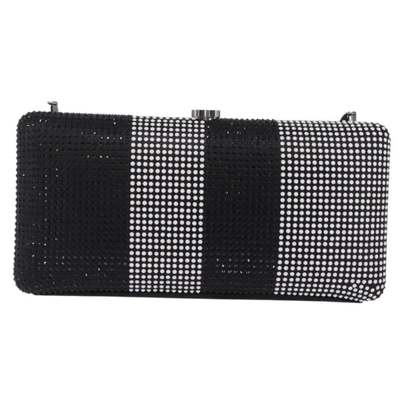 CHANEL Shoulder Bag Rhinestone Black Silver CC Auth 208291SM