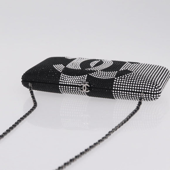 CHANEL Shoulder Bag Rhinestone Black Silver CC Auth 208291SM