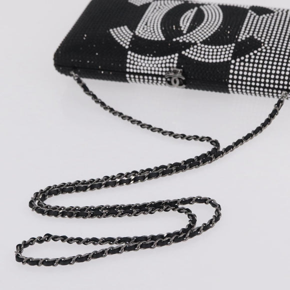 CHANEL Shoulder Bag Rhinestone Black Silver CC Auth 208291SM
