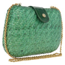 Salvatore Ferragamo Chain Shoulder Bag Raffia Green Gold Auth 208292A-1
