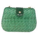 Salvatore Ferragamo Chain Shoulder Bag Raffia Green Gold Auth 208292A-2