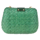 Salvatore Ferragamo Chain Shoulder Bag Raffia Green Gold Auth 208292A-3