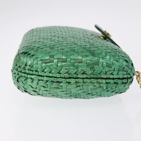 Salvatore Ferragamo Chain Shoulder Bag Raffia Green Gold Auth 208292A