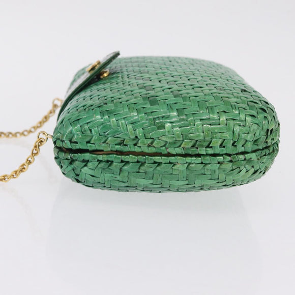 Salvatore Ferragamo Chain Shoulder Bag Raffia Green Gold Auth 208292A