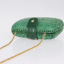 Salvatore Ferragamo Chain Shoulder Bag Raffia Green Gold Auth 208292A-6