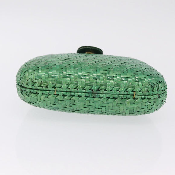 Salvatore Ferragamo Chain Shoulder Bag Raffia Green Gold Auth 208292A
