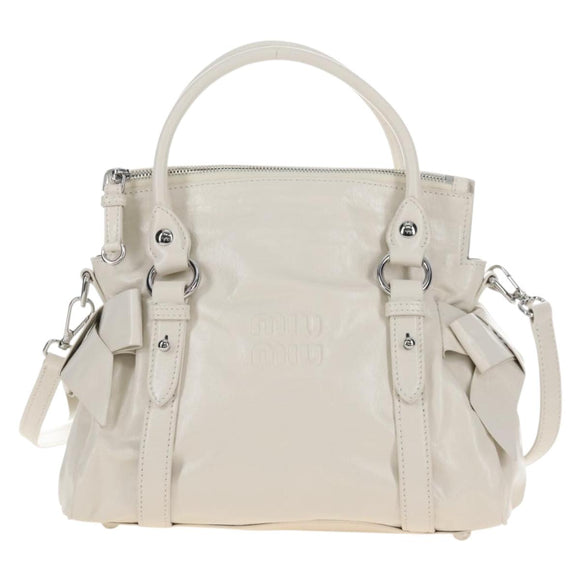 Miu Miu Hand Bag Leather 2way White Silver Auth 208294SAM