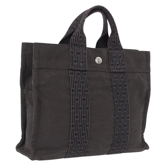 HERMES Her Line PM Hand Bag Canvas Gray Silver Auth 208296