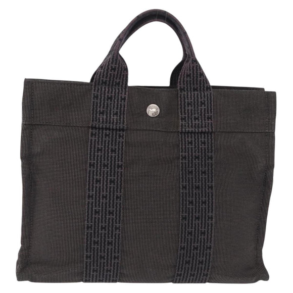 HERMES Her Line PM Hand Bag Canvas Gray Silver Auth 208296