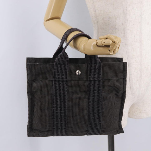 HERMES Her Line PM Hand Bag Canvas Gray Silver Auth 208296