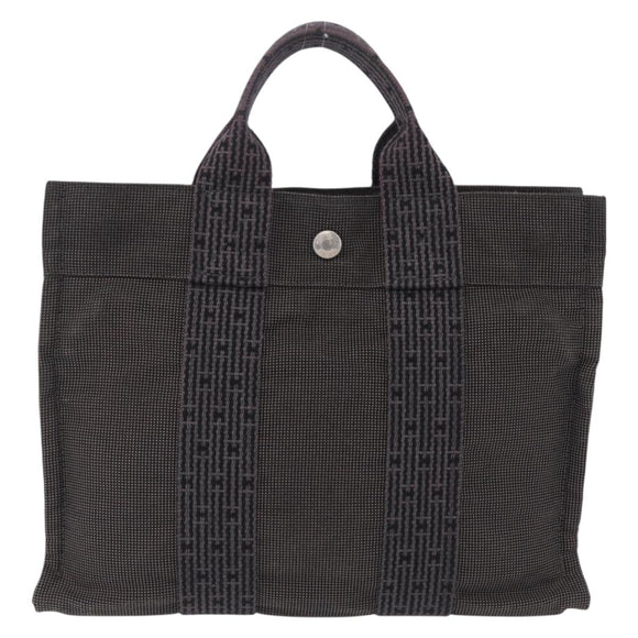 HERMES Her Line PM Hand Bag Canvas Gray Silver Auth 208296