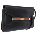 GUCCI Web Sherry Line Shoulder Bag Leather Gold Black Auth 208297-1
