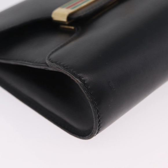 GUCCI Web Sherry Line Shoulder Bag Leather Gold Black Auth 208297
