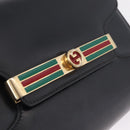 GUCCI Web Sherry Line Shoulder Bag Leather Gold Black Auth 208297-17