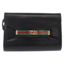 GUCCI Web Sherry Line Shoulder Bag Leather Gold Black Auth 208297-2