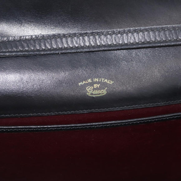 GUCCI Web Sherry Line Shoulder Bag Leather Gold Black Auth 208297
