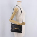 GUCCI Web Sherry Line Shoulder Bag Leather Gold Black Auth 208297-27