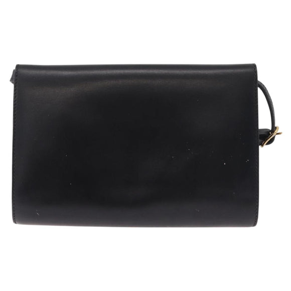 GUCCI Web Sherry Line Shoulder Bag Leather Gold Black Auth 208297