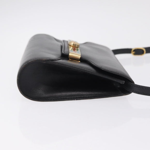GUCCI Web Sherry Line Shoulder Bag Leather Gold Black Auth 208297