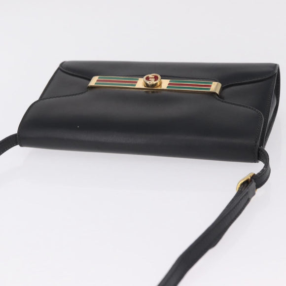 GUCCI Web Sherry Line Shoulder Bag Leather Gold Black Auth 208297