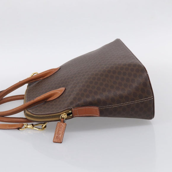 CELINE Macadam Canvas Hand Bag PVC Leather 2way Brown Gold Auth 208298