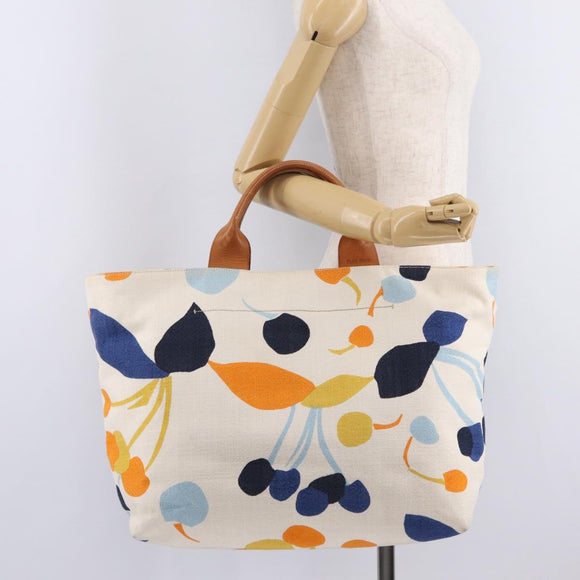 Miu Miu Hand Bag Canvas Ivory Gold Auth 208299
