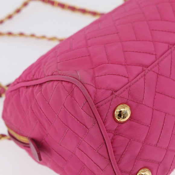 PRADA Chain Shoulder Bag Nylon Pink Gold Auth 208300A