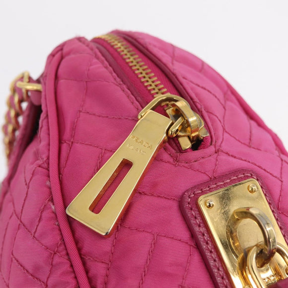 PRADA Chain Shoulder Bag Nylon Pink Gold Auth 208300A