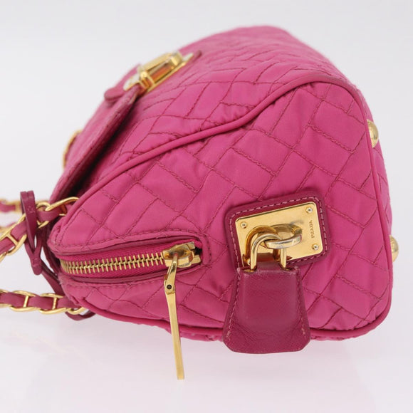 PRADA Chain Shoulder Bag Nylon Pink Gold Auth 208300A
