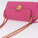 PRADA Chain Shoulder Bag Nylon Pink Gold Auth 208300A-6