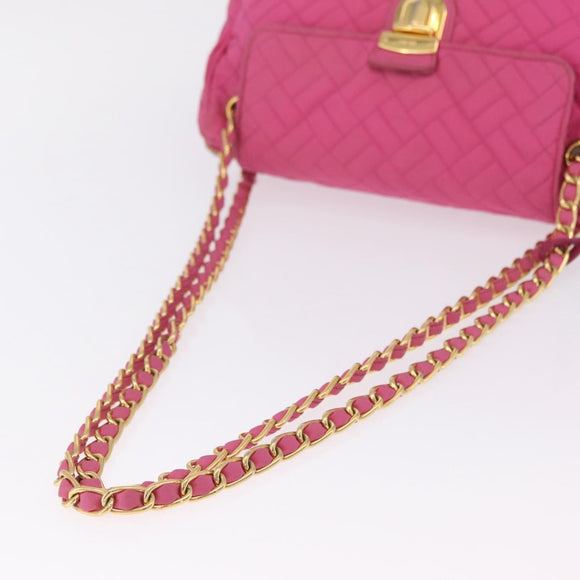 PRADA Chain Shoulder Bag Nylon Pink Gold Auth 208300A